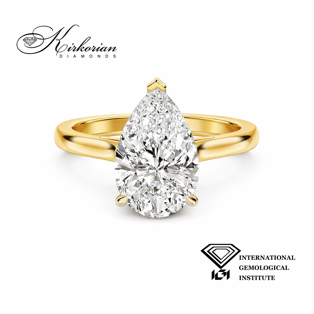 Годежен пръстен Pear 1.51 ct F VS1 от жълто злато 14К IGI