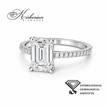 Годежен пръстен от бяло злато 14К с лабораторно създаден диамант 1.58 ct Emerald F VVS2 IGI – 1.73 ct общо SJR60501EM
