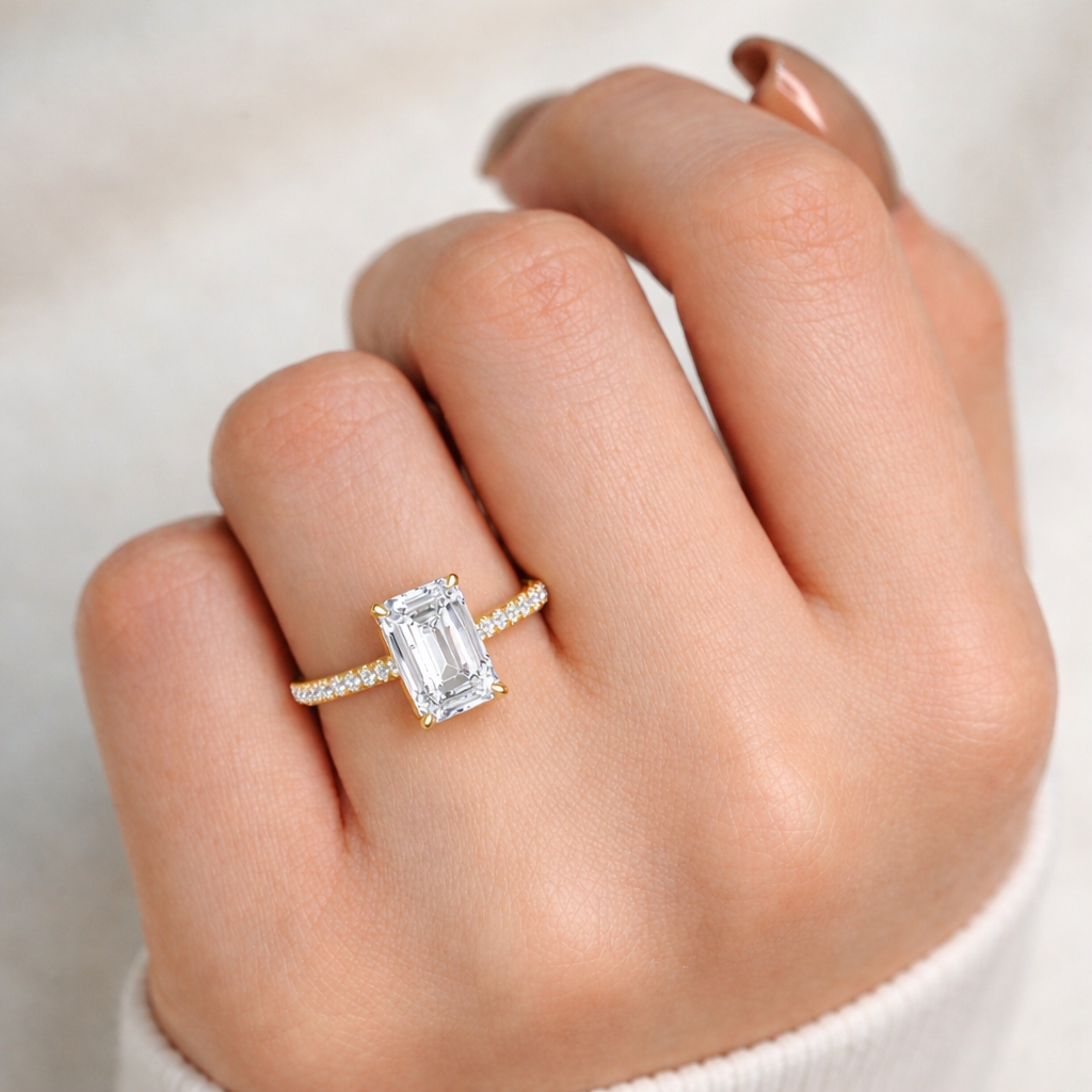 Годежен пръстен на ръка Emerald cut 1.57 ct