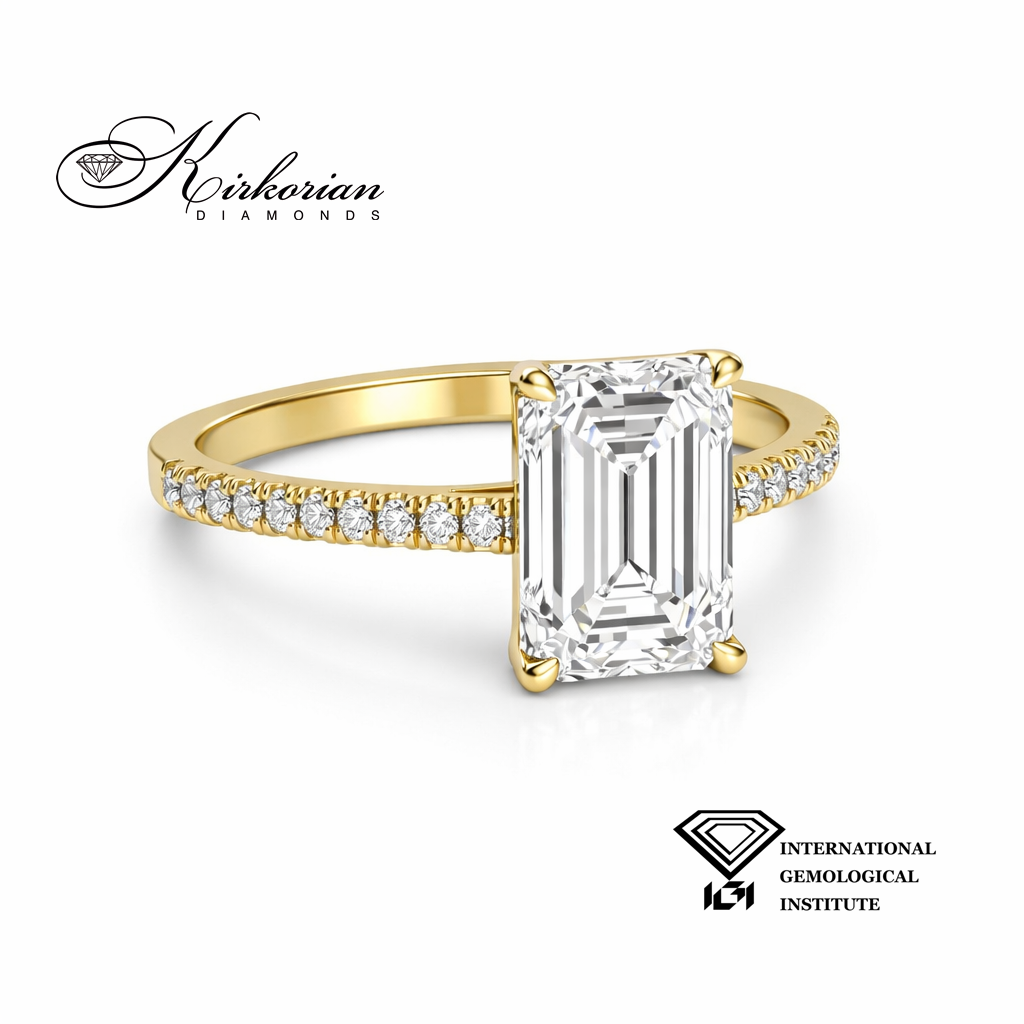 Луксозен годежен пръстен Emerald 1.57 ct жълто злато