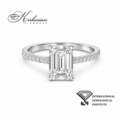 Годежен пръстен от бяло злато 14К с лабораторно създаден диамант 1.58 ct Emerald F VVS2 IGI – преден изглед