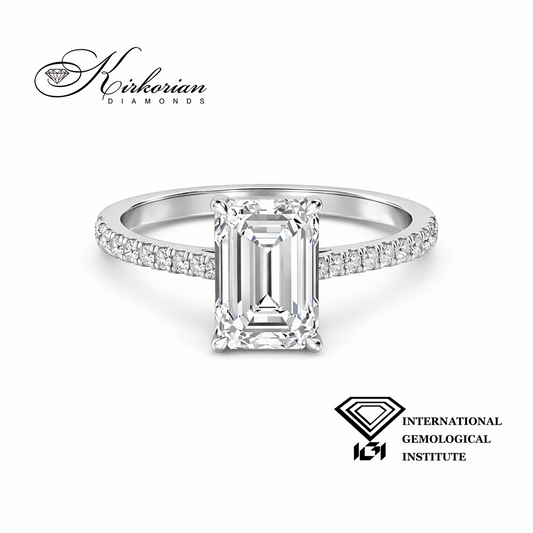 Годежен пръстен от бяло злато 14К с лабораторно създаден диамант 1.58 ct Emerald F VVS2 IGI – преден изглед