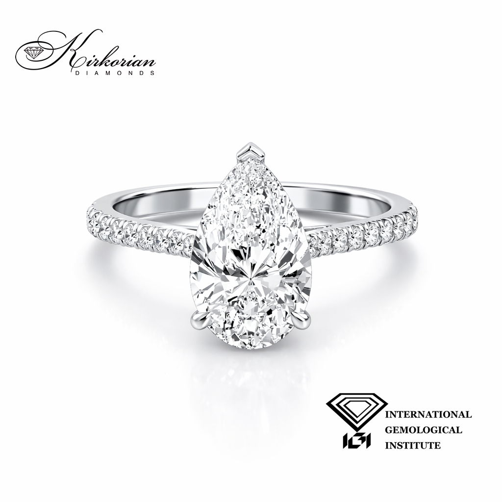 Годежен пръстен Pear 1.52 ct IGI от бяло злато 18К с лабораторно създаден диамант F VS1