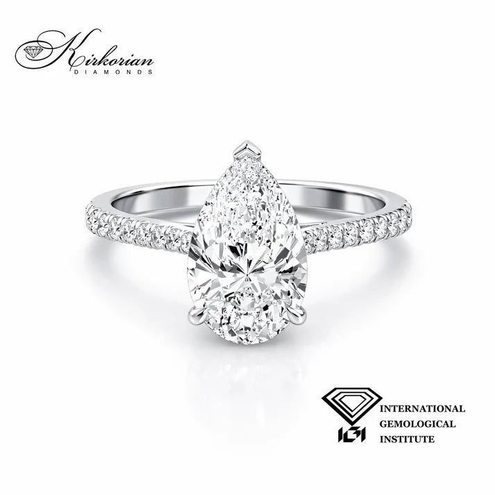 Годежен пръстен Pear 1.52 ct IGI F VS1 от бяло злато 14К