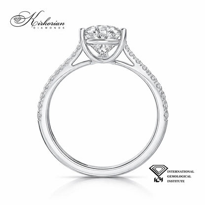 Страничен изглед на годежен пръстен 1.68 ct общо с паве диаманти