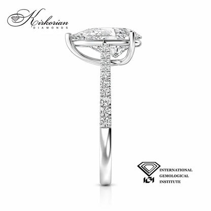 Годежен пръстен Pear 1.52 ct IGI F VS1 от бяло злато 14К – 1.68 ct общо SJR60502PEB