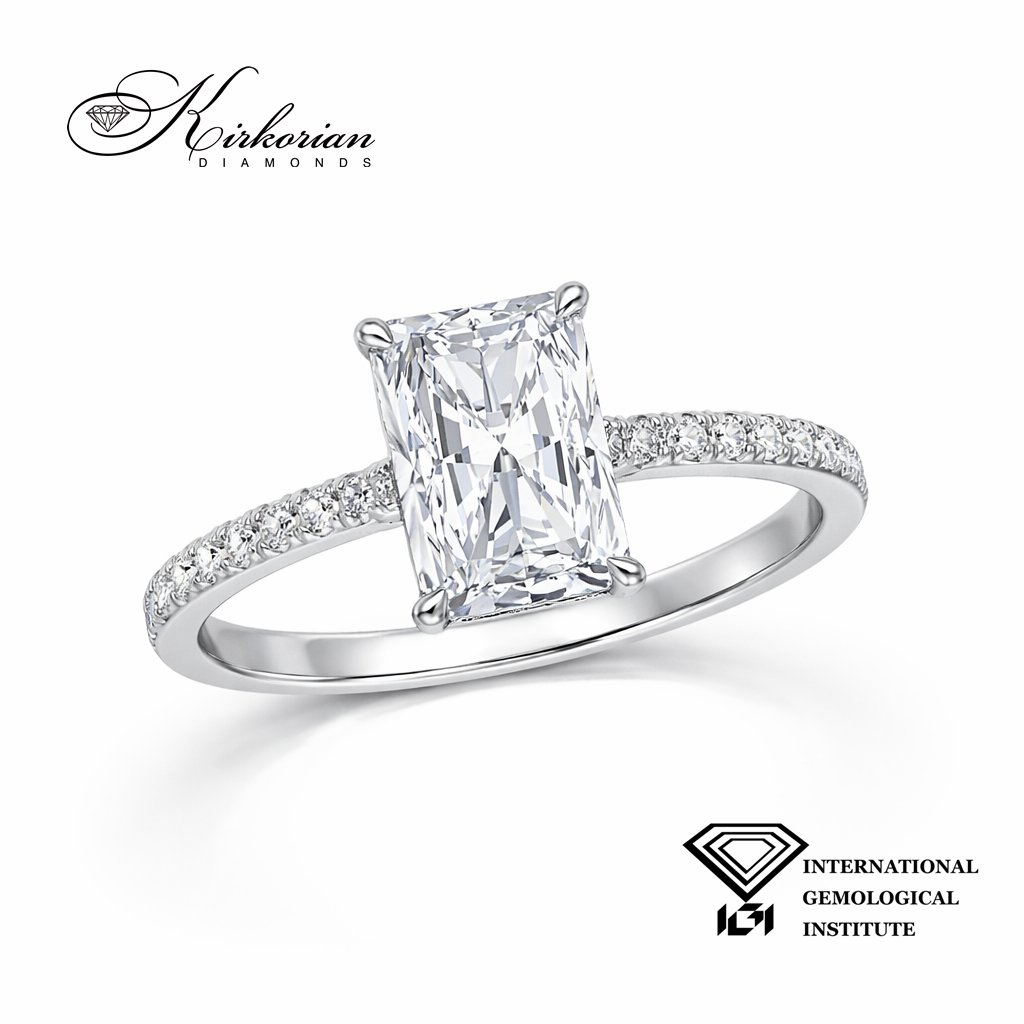 Годежен пръстен с Radiant лабораторно отгледан диамант 1.72 ct бяло злато 14К