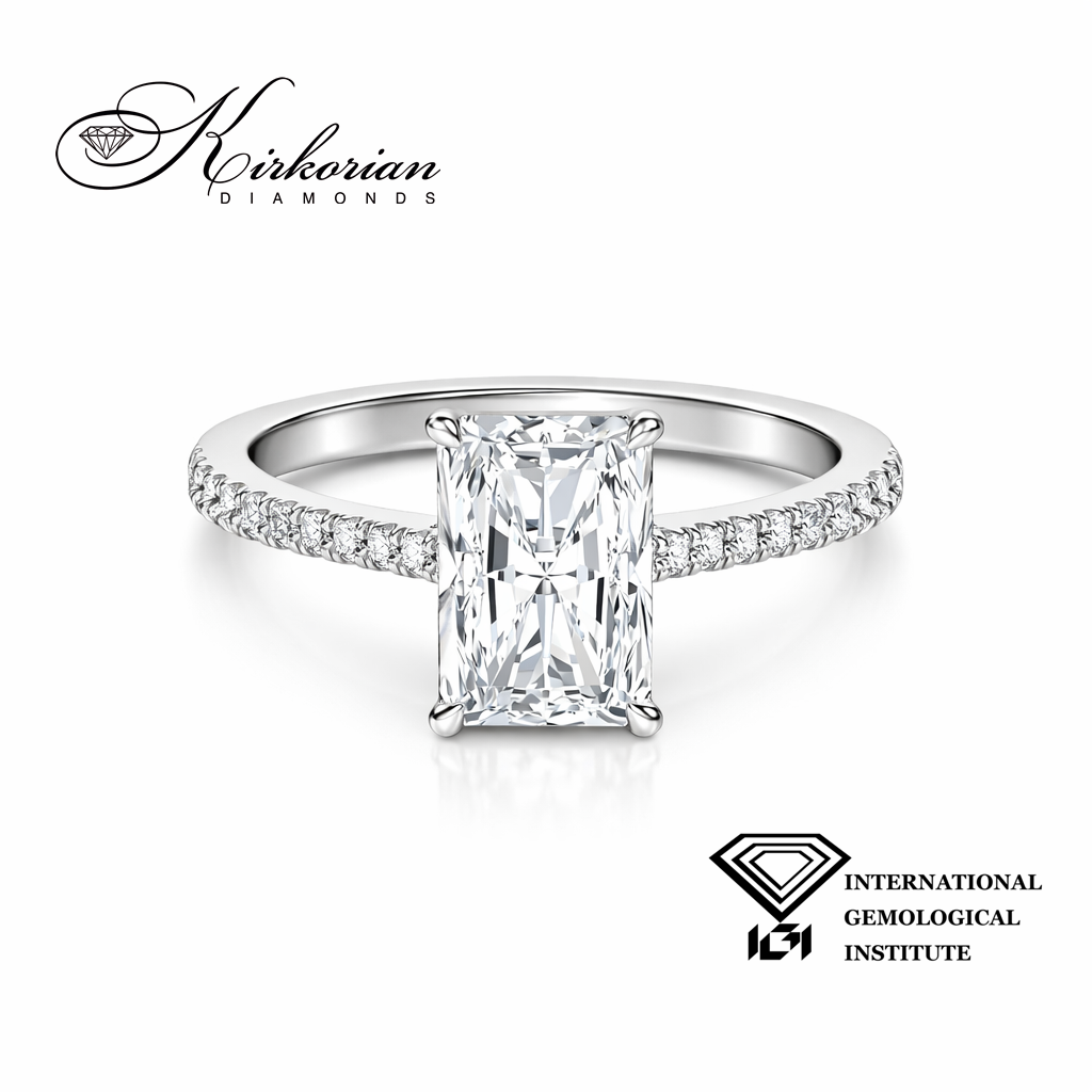 Radiant диамант 1.57 ct D VVS2 годежен пръстен IGI