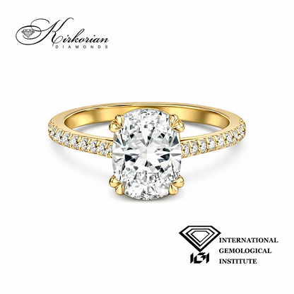 Годежен пръстен Cushion 1.60 ct IGI от жълто злато 14К – лабораторно създаден диамант