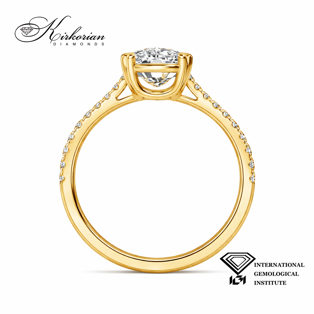 Страничен изглед cushion диамант E VS2 IGI