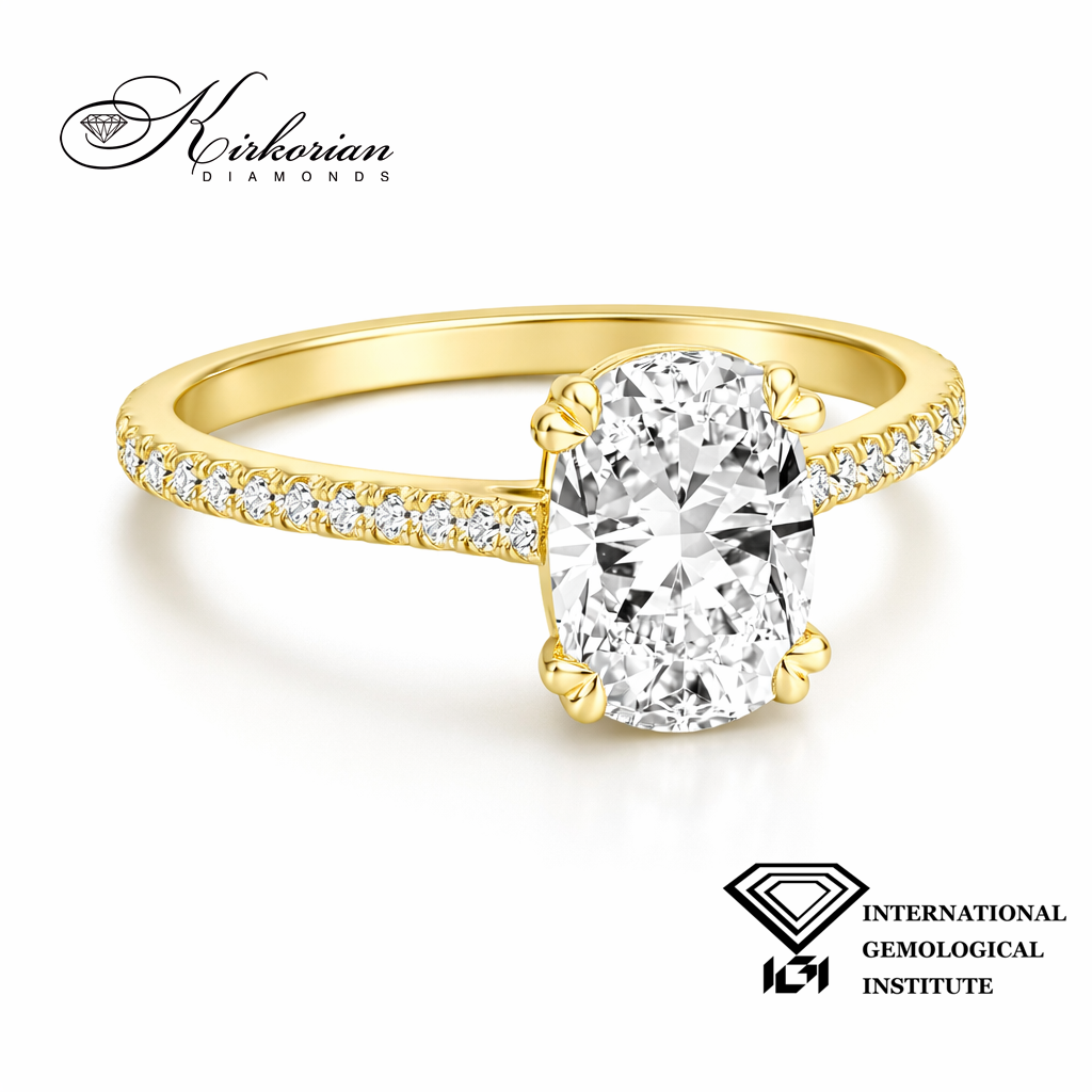 Луксозен годежен пръстен с cushion диамант 1.60 ct жълто злато