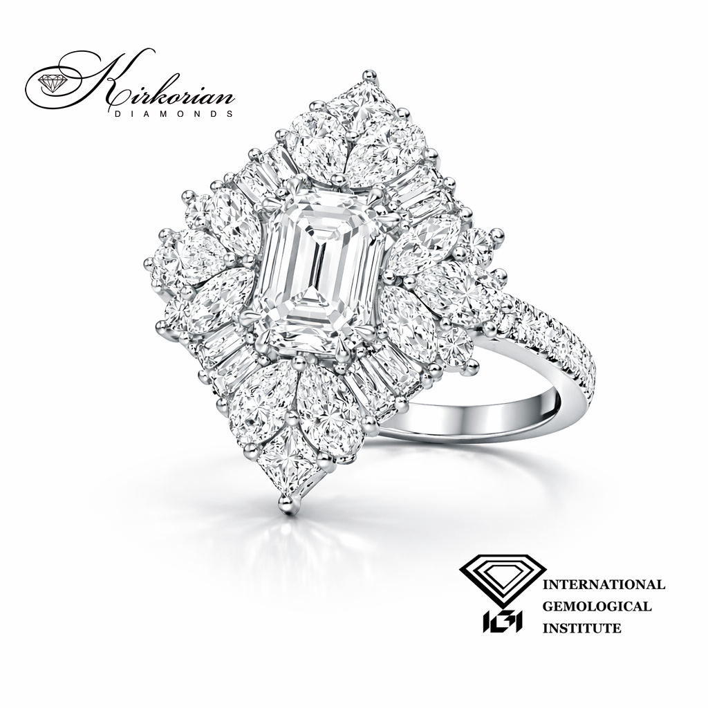 Годежен пръстен бяло злато 585 с Emerald център