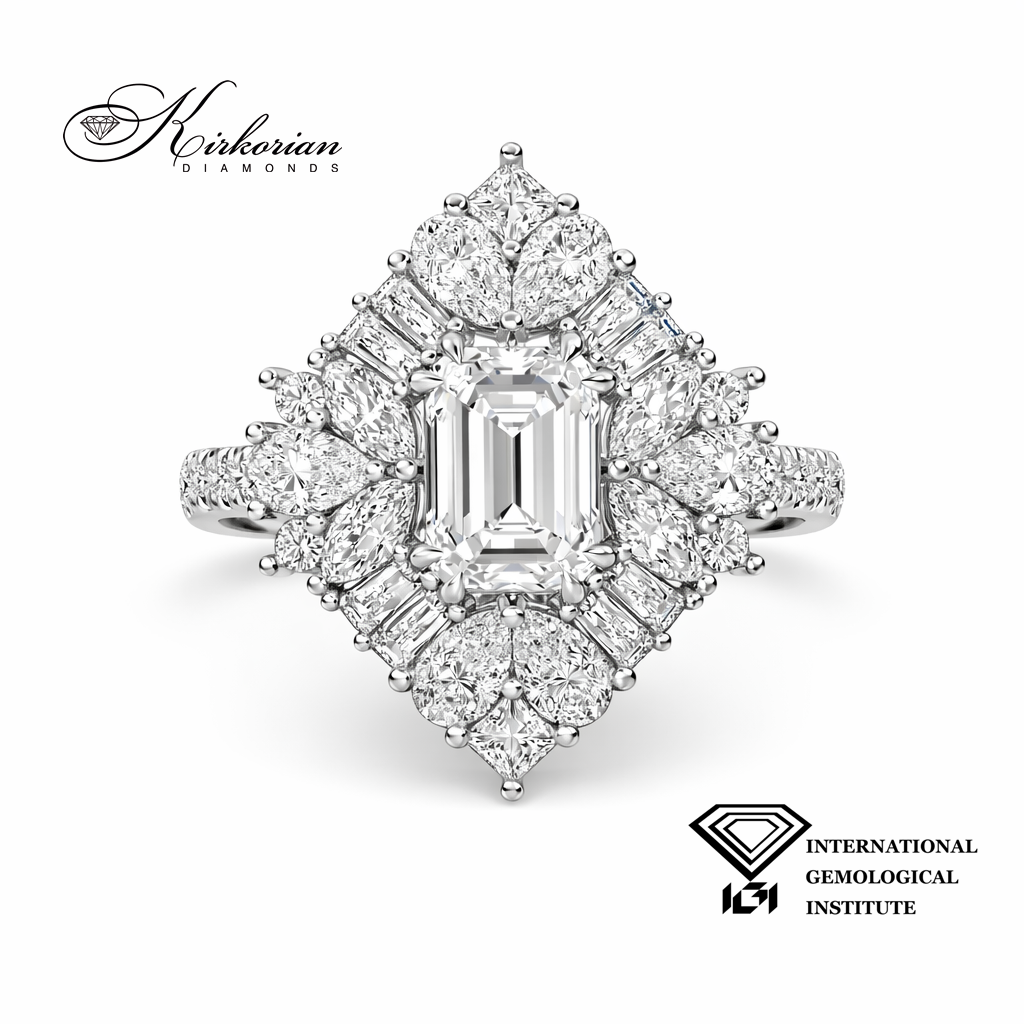 Годежен пръстен Emerald диамант 1.01 ct с брилянтен ореол