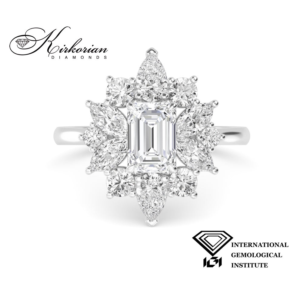 Лабораторен диамант Emerald cut годежен пръстен IGI сертификат