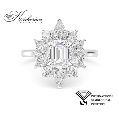 Лабораторен диамант Emerald cut годежен пръстен IGI сертификат