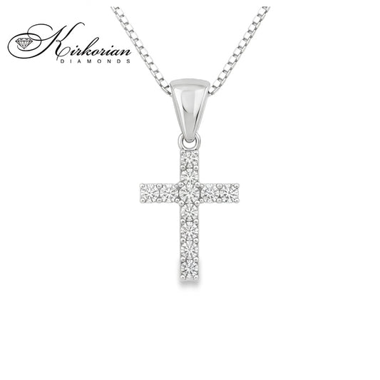 Кръст 14к. с Диаманти 0.165 Карата - VS005 | Бяло Злато | Kirkorian Diamonds