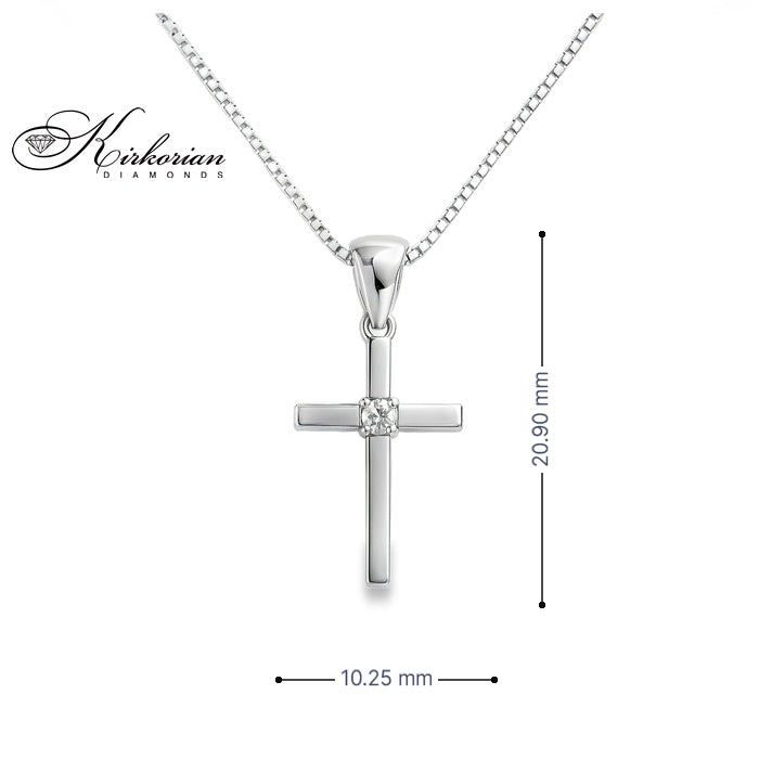 Кръст 14к. с Диамант 0.015 Карата - VS007 | Бяло Злато | Kirkorian Diamonds