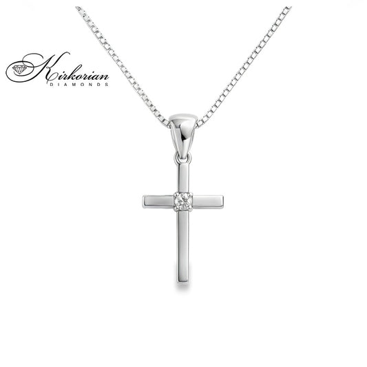 Кръст 14к. с Диамант 0.015 Карата - VS007 | Бяло Злато | Kirkorian Diamonds