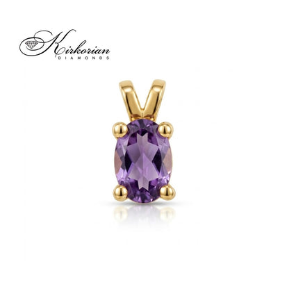Златна висулка VS02AM от 14К жълто злато с естествен овален аметист 0,74 ct