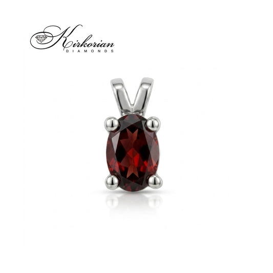 Златна висулка VS02GRB от 14К бяло злато с естествен овален гранат 0,955 ct
