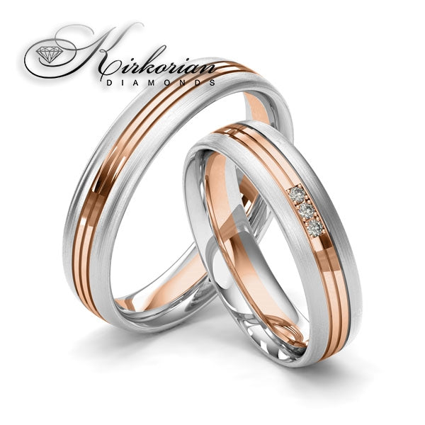 Венчални халки от бяло и жълто или розово злато с диаманти 0.045ct – модел WRD088