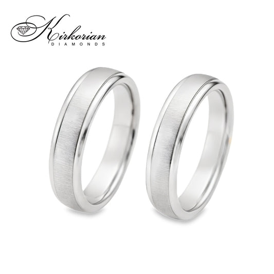Венчални халки от бяло злато 14k – мат и гланц, 4 мм, комплект WRD028