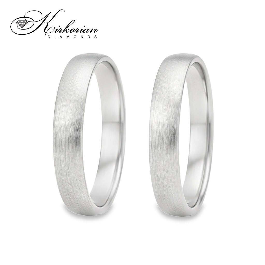 Матирани венчални халки от бяло злато 14k – 4 мм, комплект WRD042