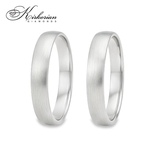 Матирани венчални халки от бяло злато 14k – 4 мм, комплект WRD042