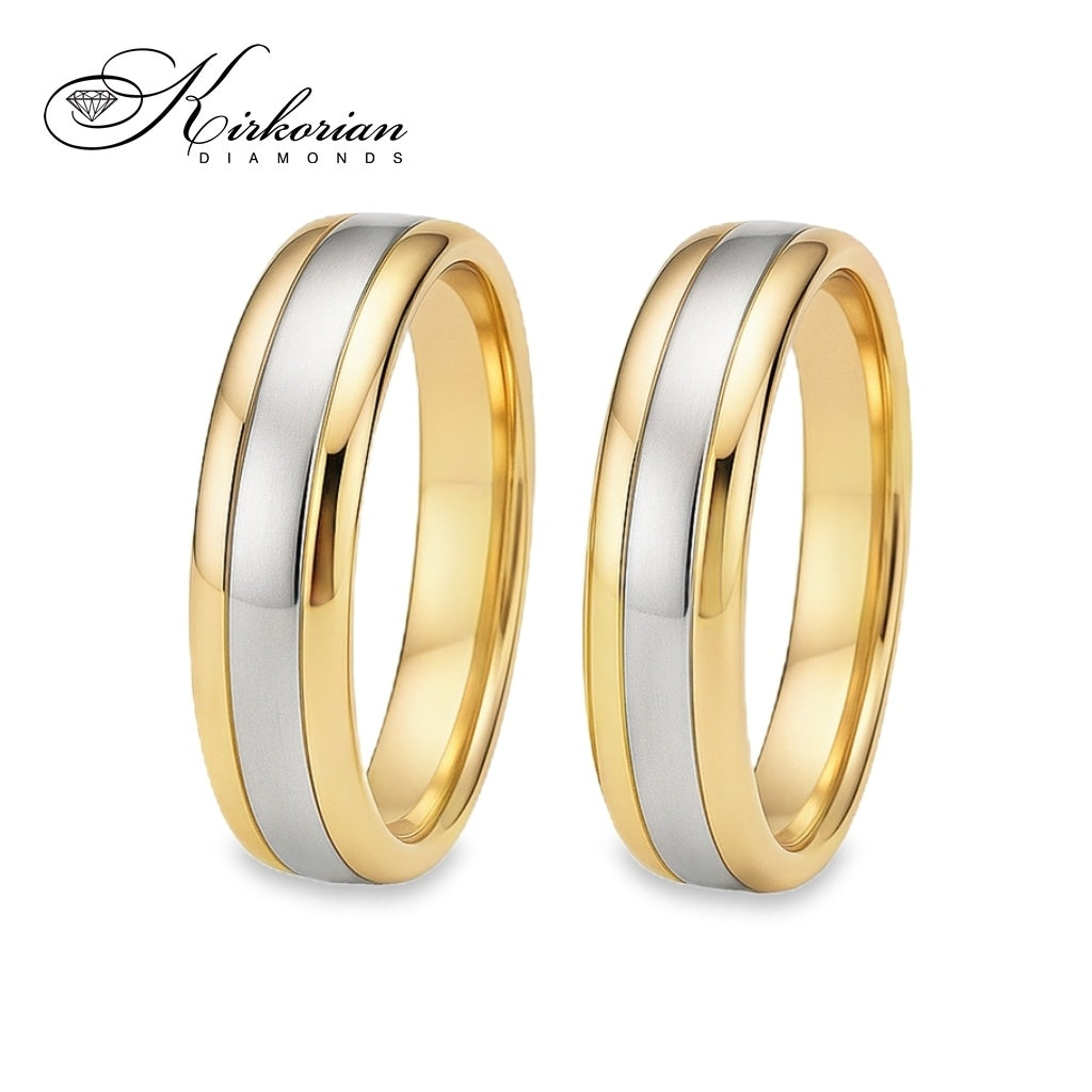 Венчални халки от бяло и жълто злато 14k – 5.5 мм, комплект WRD047