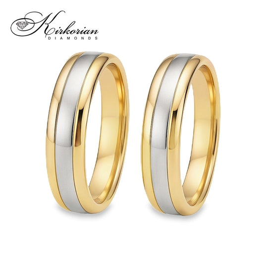 Венчални халки от бяло и жълто злато 14k – 5.5 мм, комплект WRD047