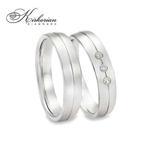 Модерни венчални халки WRD070 от бяло злато с диаманти 0.045ct – 5мм