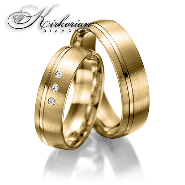 Венчални халки от бяло злато 14k мат и гланц с диаманти 0.045ct – комплект WRD077