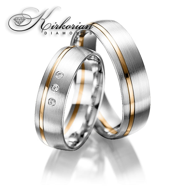 Венчални халки от бяло злато 14k мат и гланц с диаманти 0.045ct – комплект WRD077