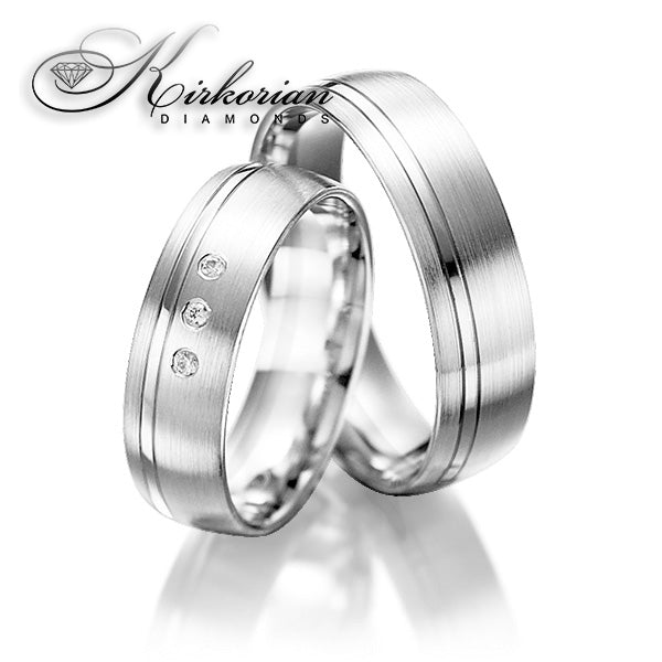 Венчални халки от бяло злато 14k мат и гланц с диаманти 0.045ct – комплект WRD077