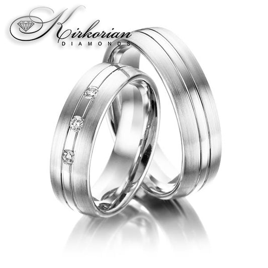 Модерни венчални халки от бяло злато 14k с диаманти 0.045ct – комплект WRD078