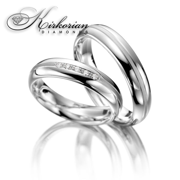 Модерни венчални халки от бяло злато 14k с диаманти 0.075ct – комплект WRD079