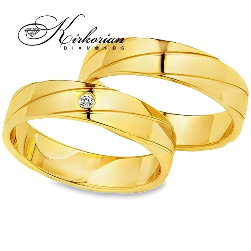 Модерни венчални халки от бяло злато с диамант 0.015ct – комплект WRD080