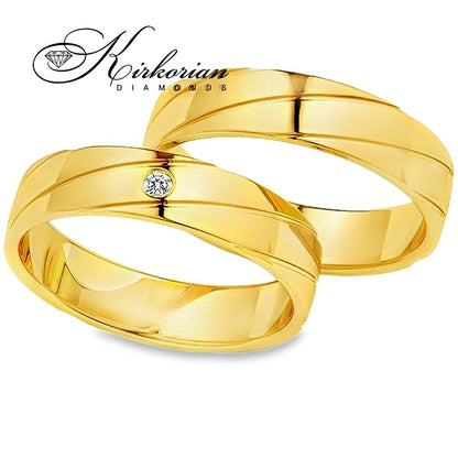 Модерни венчални халки от бяло злато с диамант 0.015ct – комплект WRD080