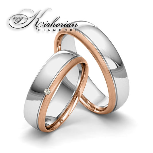 Венчални халки от бяло и розово злато с диамант 0.02ct – модел WRD084