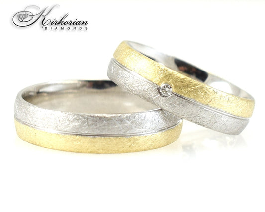 Брачни халки от бяло и жълто злато с диамант 0.02ct – модел WRD096