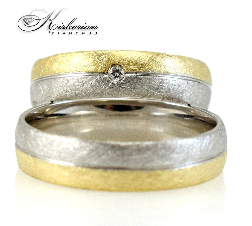 Брачни халки от бяло и жълто злато с диамант 0.02ct – модел WRD096