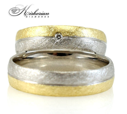 Брачни халки от бяло и жълто злато с диамант 0.02ct – модел WRD096