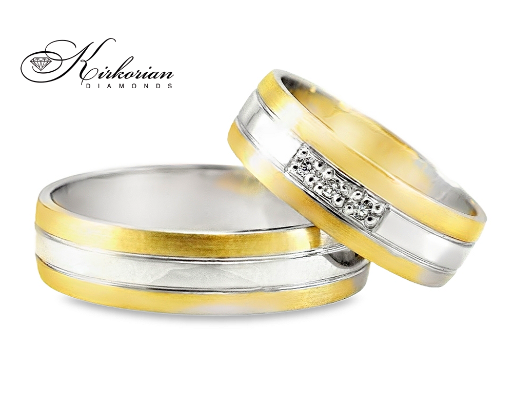 Брачни халки от бяло и жълто злато с диаманти 0.045ct – модел WRD097