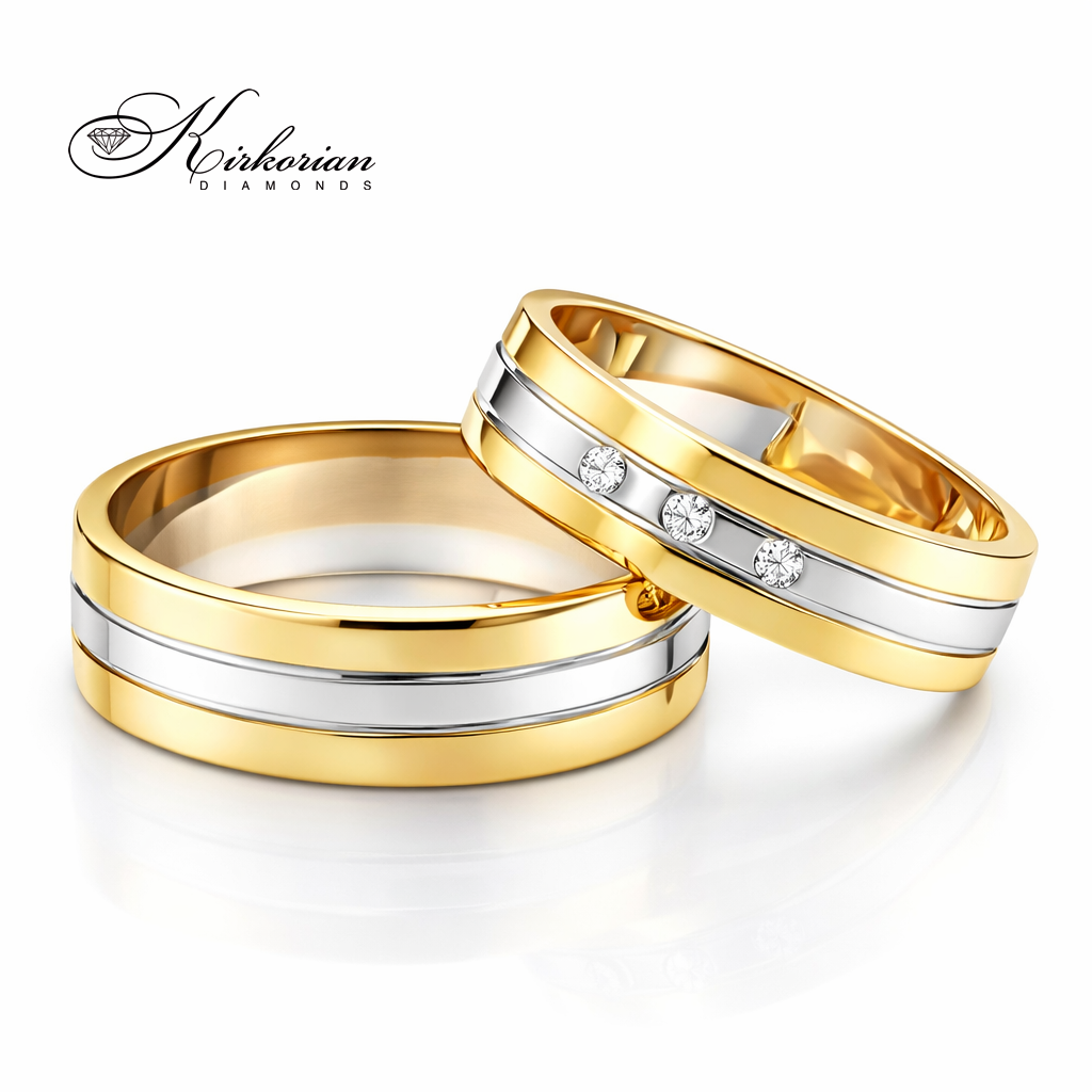 венчални халки от бяло злато 14K с диаманти 0.045 ct комплект брачни халки