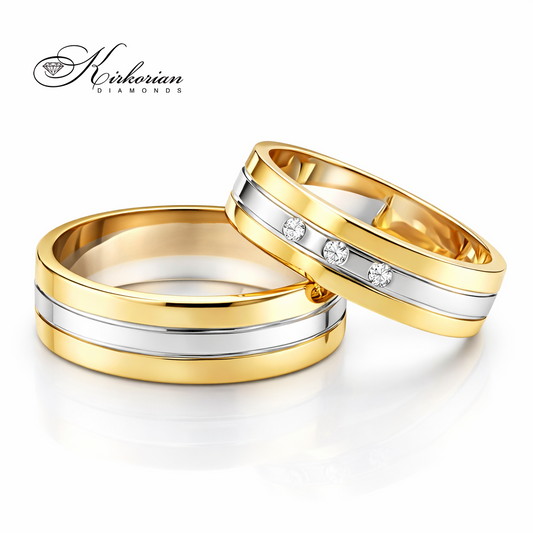 венчални халки от бяло злато 14K с диаманти 0.045 ct комплект брачни халки