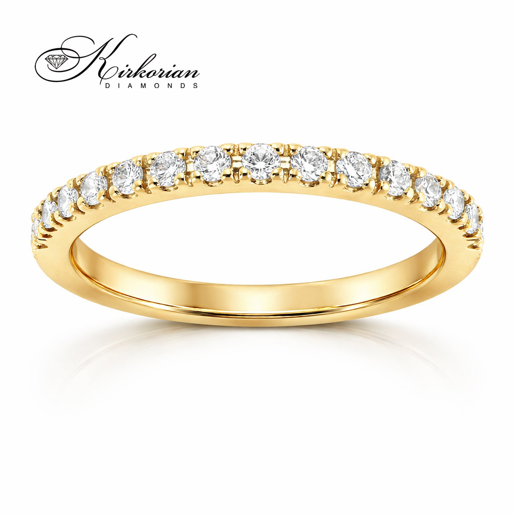брачна халка от жълто злато 14K с диаманти 0.225 ct тънка диамантена венчална халка