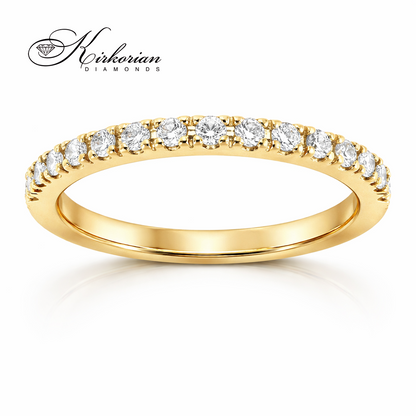 брачна халка от жълто злато 14K с диаманти 0.225 ct тънка диамантена венчална халка