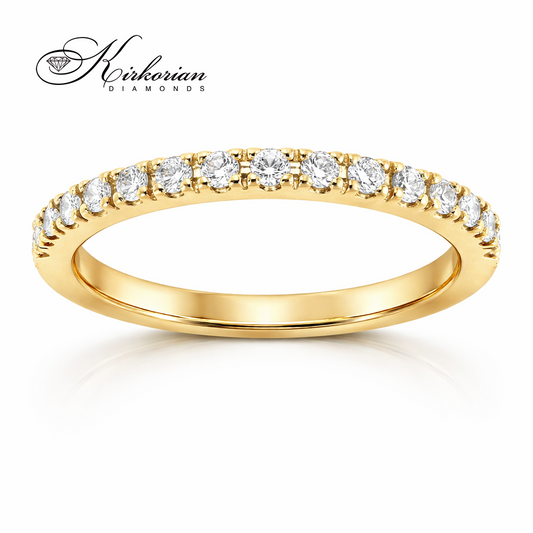 брачна халка от жълто злато 14K с диаманти 0.225 ct тънка диамантена венчална халка