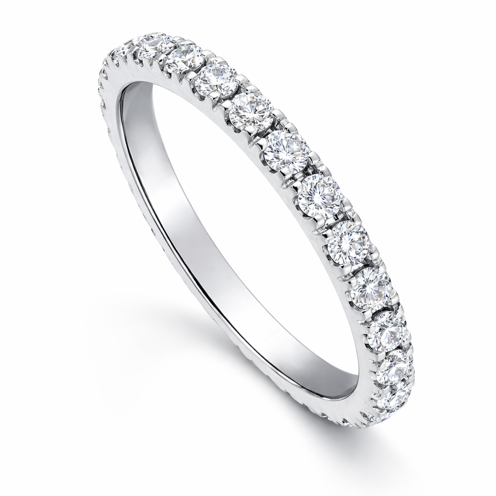 диамантена венчална халка 0.88 ct от бяло злато 14 карата елегантна брачна халка