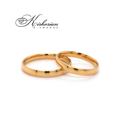 Тънки венчални халки от жълто злато 14k – 3 мм, комплект WRD049